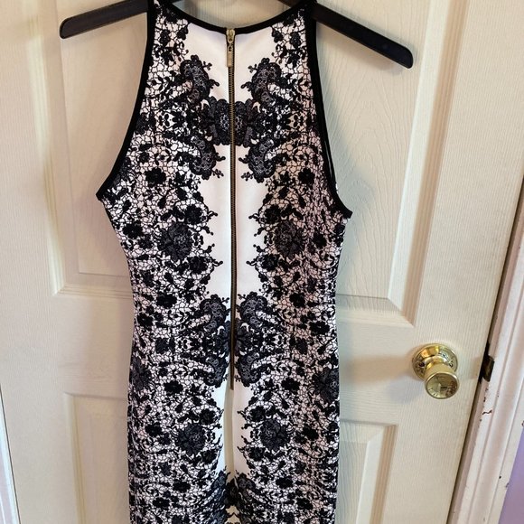B Darlin Juniors Dress Bodycon Size 7/8 Black White Fake Lace - Picture 5 of 7